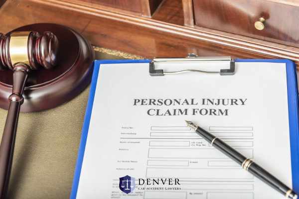 a gavel, injury claim form and pen on a clipboard